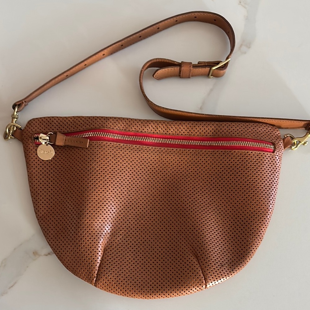 Clare V Brown Perforated Leather Grande Fanny Crossbody Bag